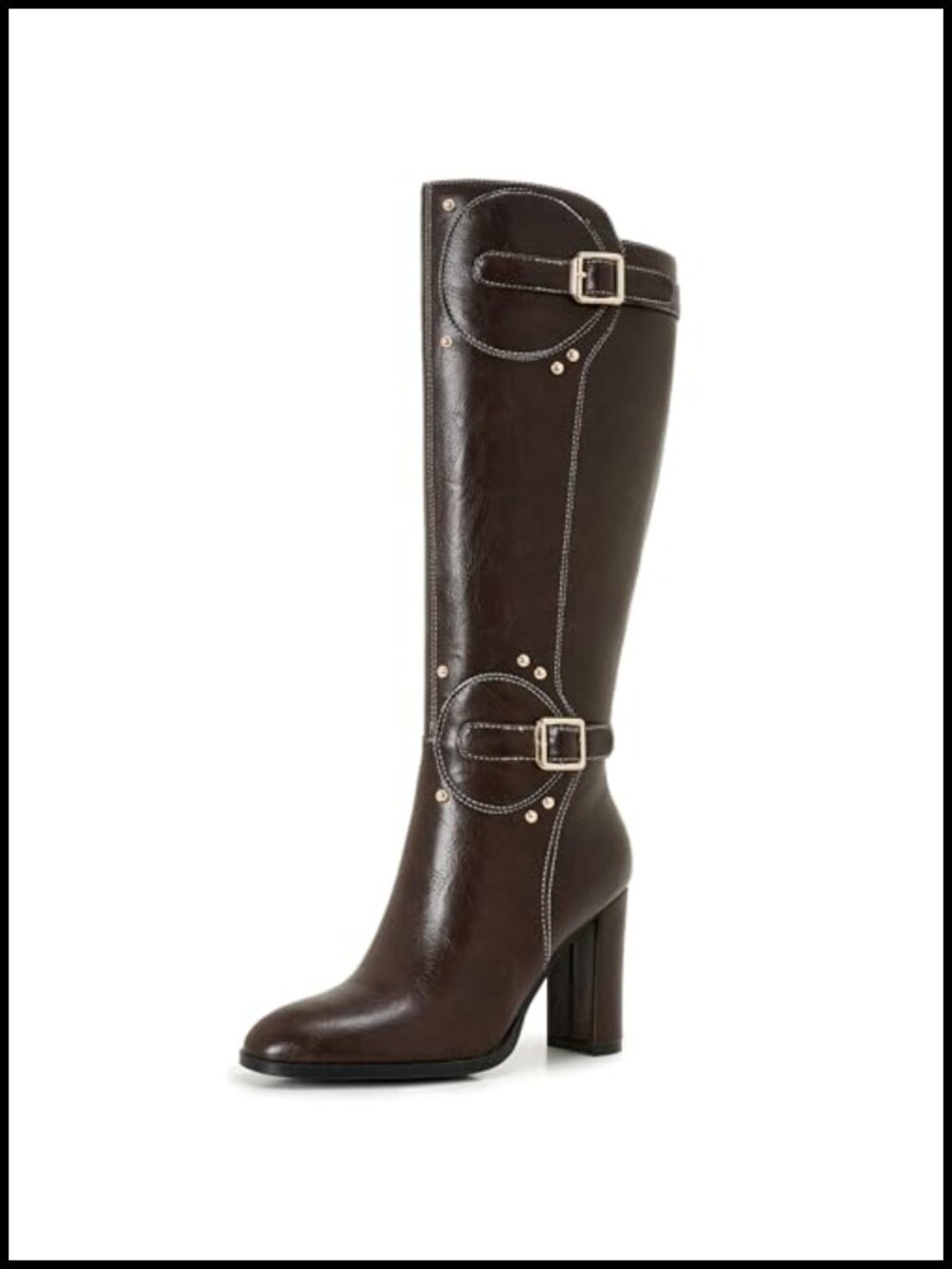 Women's Knee High Riding Boots Block Heel Buckle Side Zip